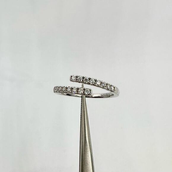 Moissanite Diamond Band Split Half Eternity Stackable Ring 18k Plated Adjustable - Picture 13 of 16